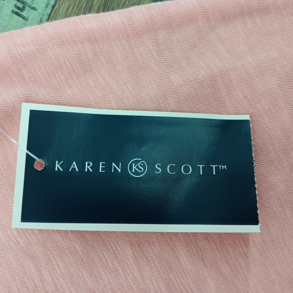 Karen Scott Shirt Women Large Coral Long Sleeve Collared Split V Neck Casual Top - Picture 7 of 8